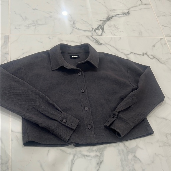 Monrow Tops - Monrow Cropped Dark Gray Button-Up Jacket